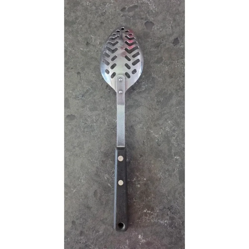 Vtg EKCO Forge Slotted Serving Spoon Skimmer Stainless Steel USA Brown Handle